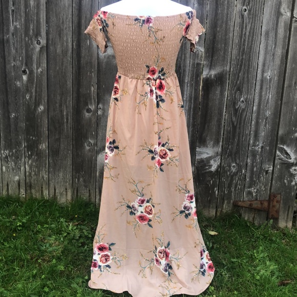 Beautiful Floral High-Low Off The Shoulder Dress w/ Front Slit! Fits like Sz S/M - Picture 6 of 12